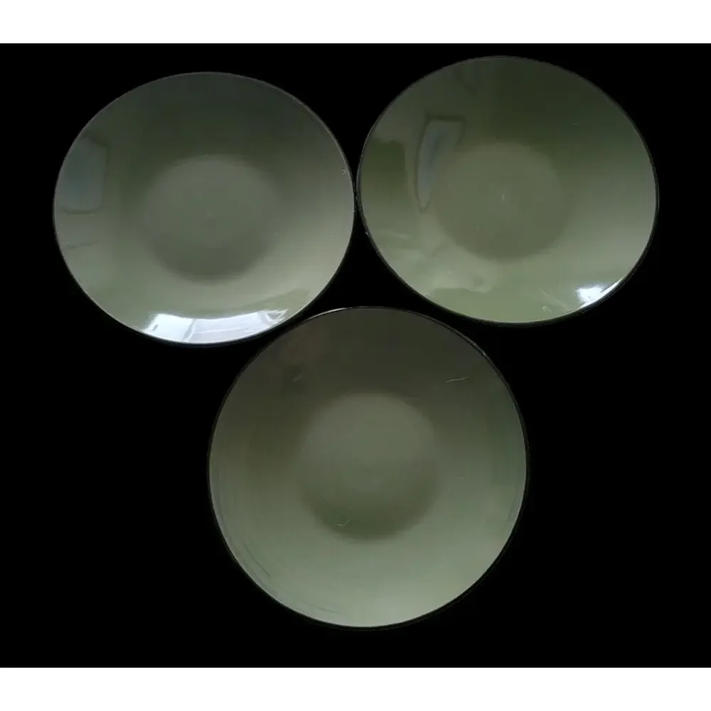 Thomson Pottery‎ Salad Plates Dark Green Inside Black Outside Vintage Set of 3